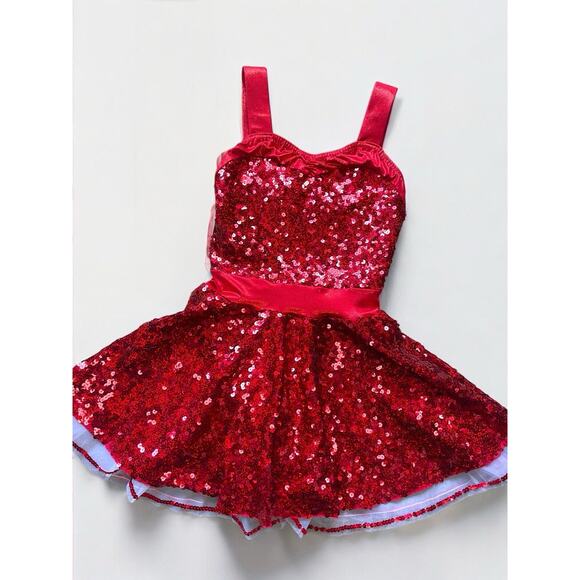 A Wish Come True Red Sequin Dance Dress Girls SA 5-6Y Pageant Costume USA - Picture 1 of 6